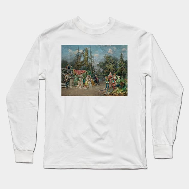 Venetian Court, Minstrel Scene by Cesare Agostino Detti Long Sleeve T-Shirt by Classic Art Stall